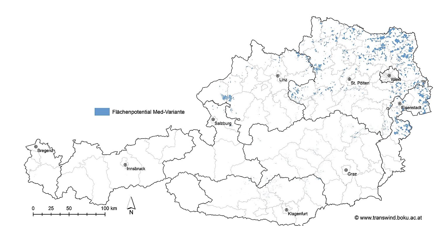 Darstellung des Windkrakftnutzungspotenzial in Österreich