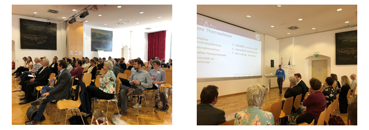 links: Großes Interesse beim 1. Netzwerktreffen KWAN, rechts: Markus Leitner (Umweltbundesamt) moderiert die Veranstaltung