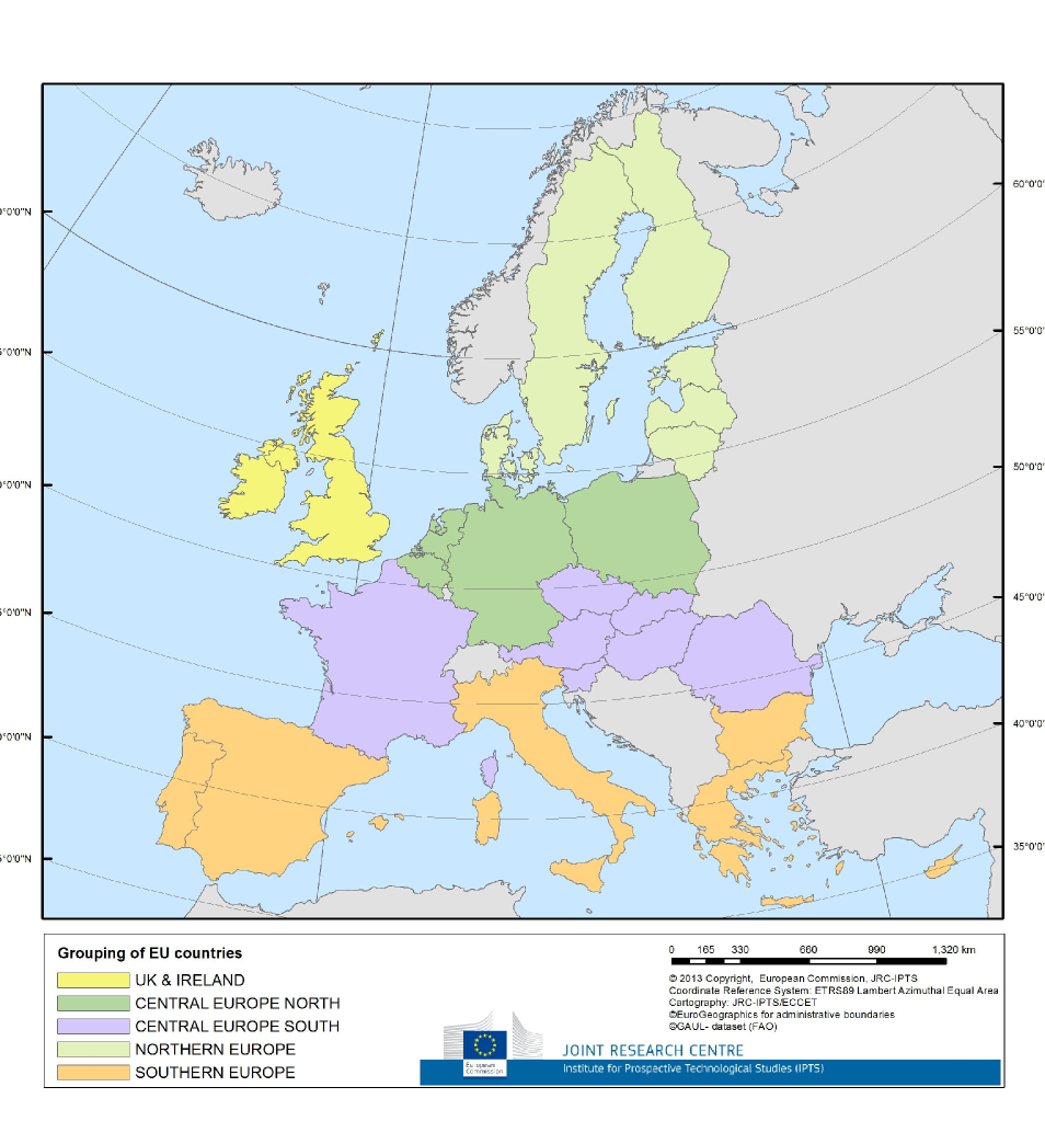 Europakarte/geografische Eingliederung des Projekts PESETA