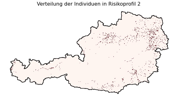 Räumliche Verteilung des Risikoprofils „Armutsgefährdete Personen in ländlichen und suburbanen Gebieten“ Die Abbildung zeigt die Verteilung des Risikoprofils von Armutsgefährdete Personen in Österreich